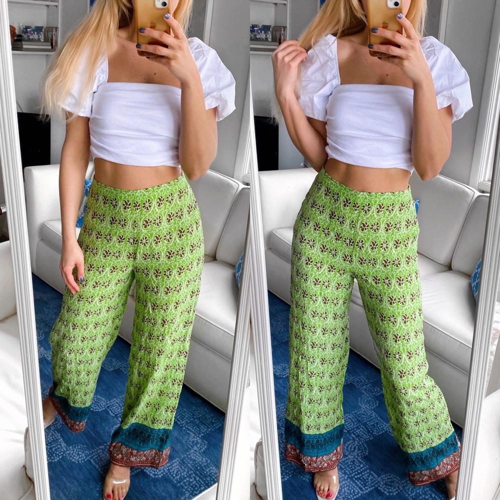 πΏ ZARA BOHO GREEN MULTI FLORAL HIGH WAIST PALAZZO PANTS! - Picture 14 of 14